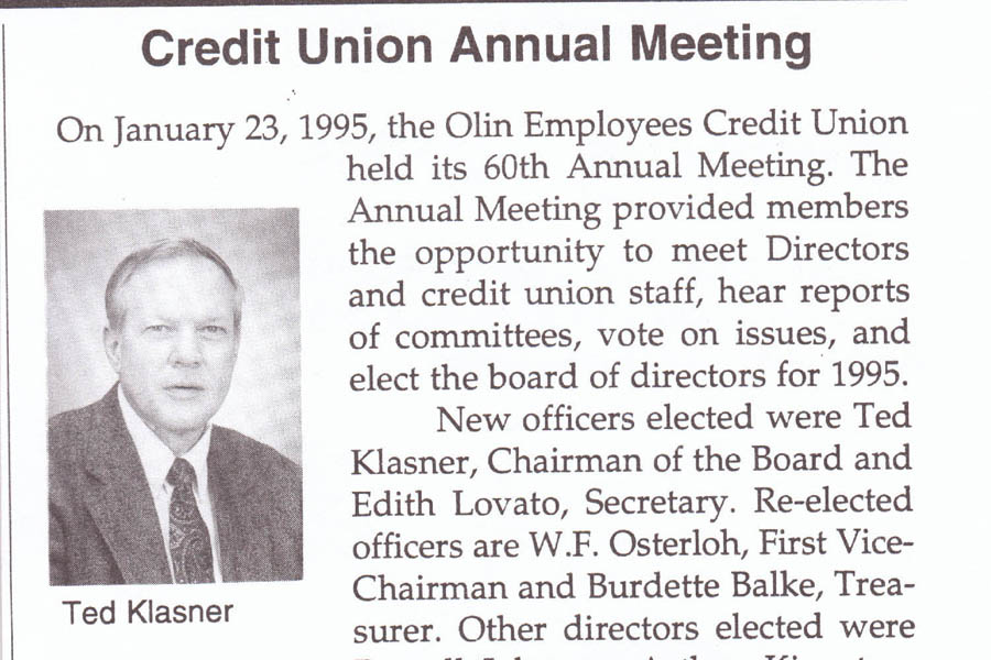 Image of Credit Union Annual Meeting Newspaper Article